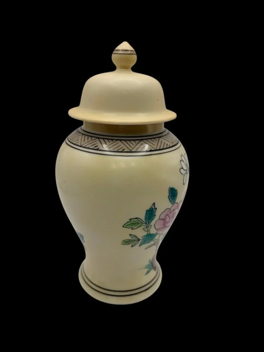 VTG Floral Ginger Jar Porcelain Lidded Vase Chinoiserie Indian Tree Decor 9